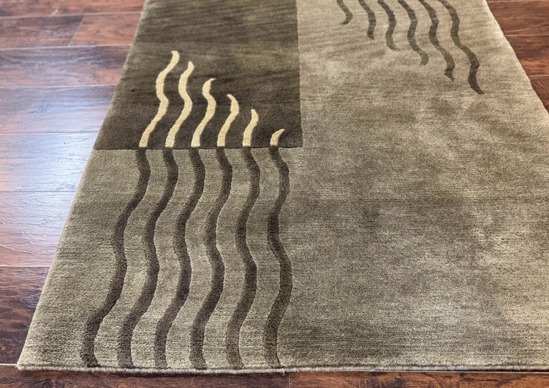 Modern Tibetan Wool Rug 3.6 x 5.6, Shades of Green, Abstract Design gallery