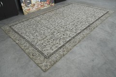 5×9 ft antique turkish neutral rug vintage hand-knotted oushak wool carpet,177