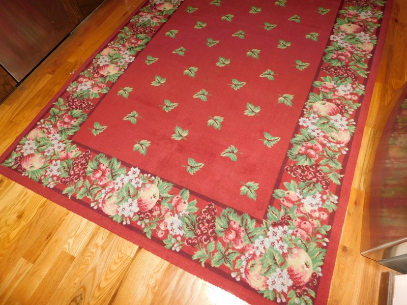 1940's Fruit & Leaf Wool Rug Large 108 x 72" Vintage gallery