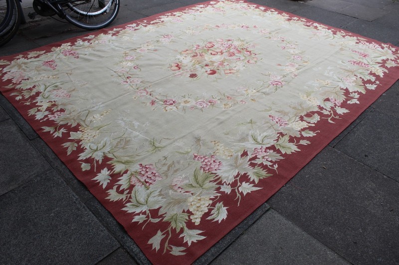 Fine Vintage Hand Made French Design Wool Silk Green Original Aubusson 303X241cm gallery