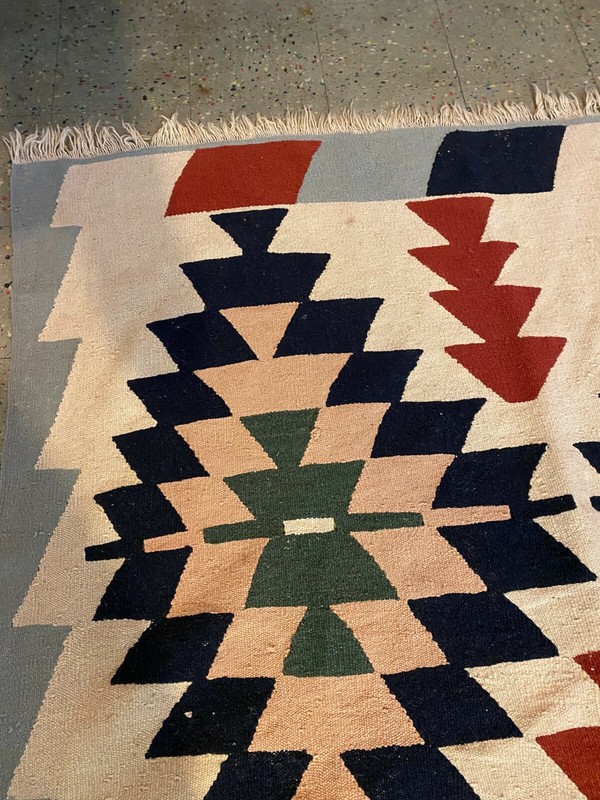 Vintage Antique Wool Handwoven Flat Weave Turkish Aztec Fringed Area Rug 7'x9' gallery