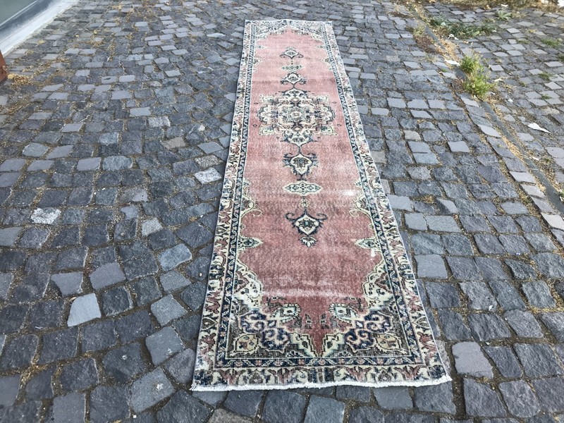 Turkish Vintage Rug Handmade Wool Rug Bohemian Runner Rug 2,1 x 10, ft gallery