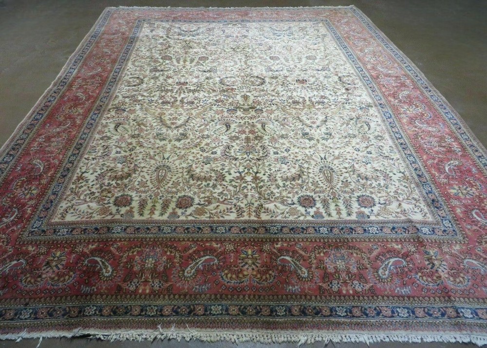 Per'sian Rug 8x10, Birds Boteh Paisleys, Cream and Red, Allover Pattern