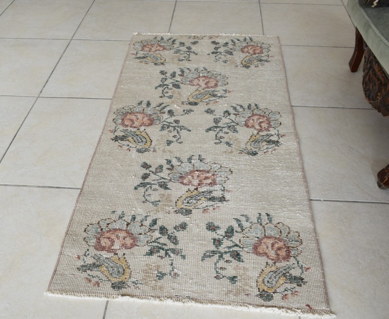 Vintage Oushak Rug 4x2 ft Turkish Floor Rug Faded Area Rug Oriental Rug gallery