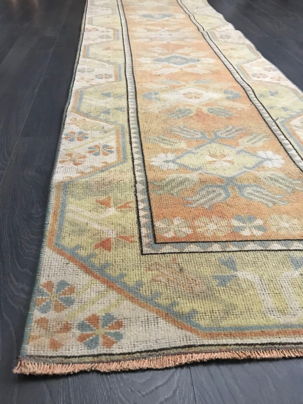Orange Runner Rug , Wool Oushak Rug , Hallway Runner Rug , Beige Anatolian Rug , gallery