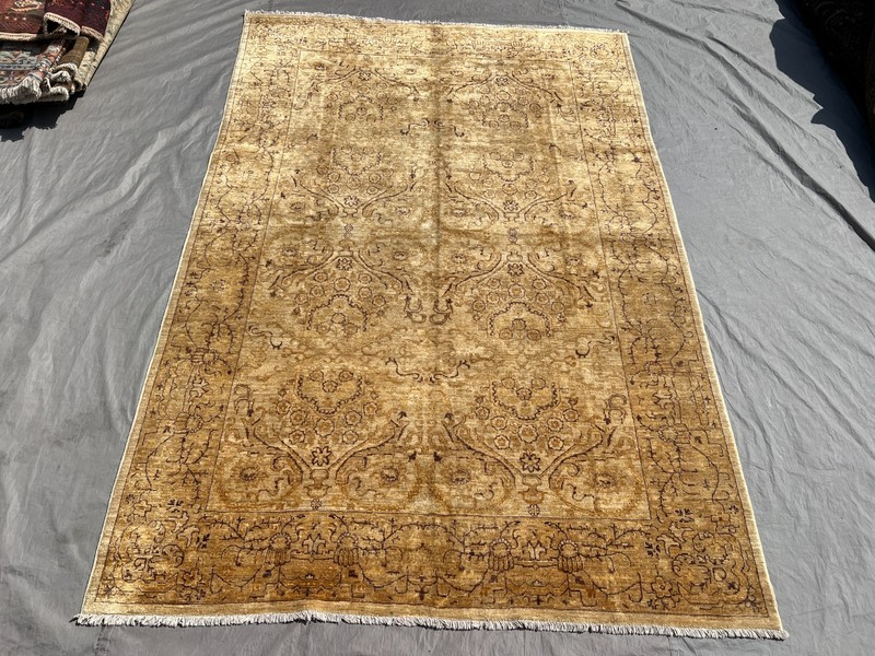 Beige Hand Knotted Terracotta Rug 6x9 Antique Afghan Turkmen Neutral Area Carpet gallery