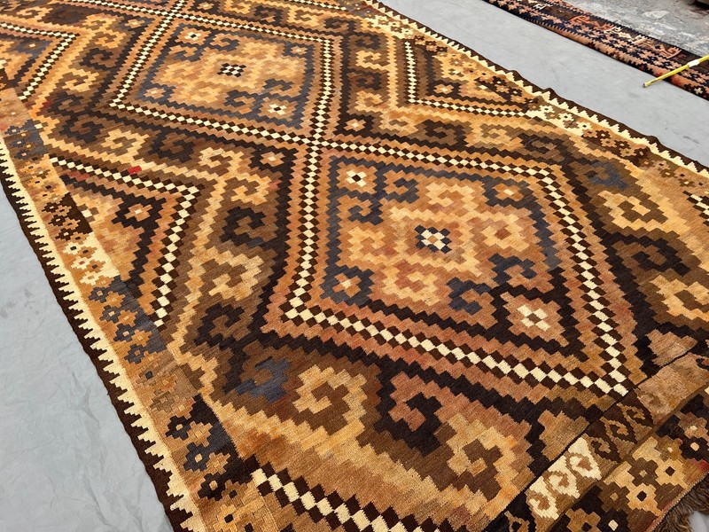 Vintage Afghan Kilim Rug, Geometric Tribal Design, 7'3 x 13 ft, Rare Wool Rug gallery