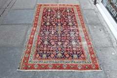 Antique Worn Hand Made Traditional Oriental Wool Blue Red Large Rug 184x113cm