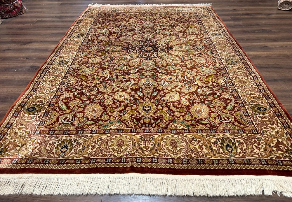 Tree of Life Indian Kashmiri Rug 6x9 Rust Red Cream Animal Pictorials 290 KPSI