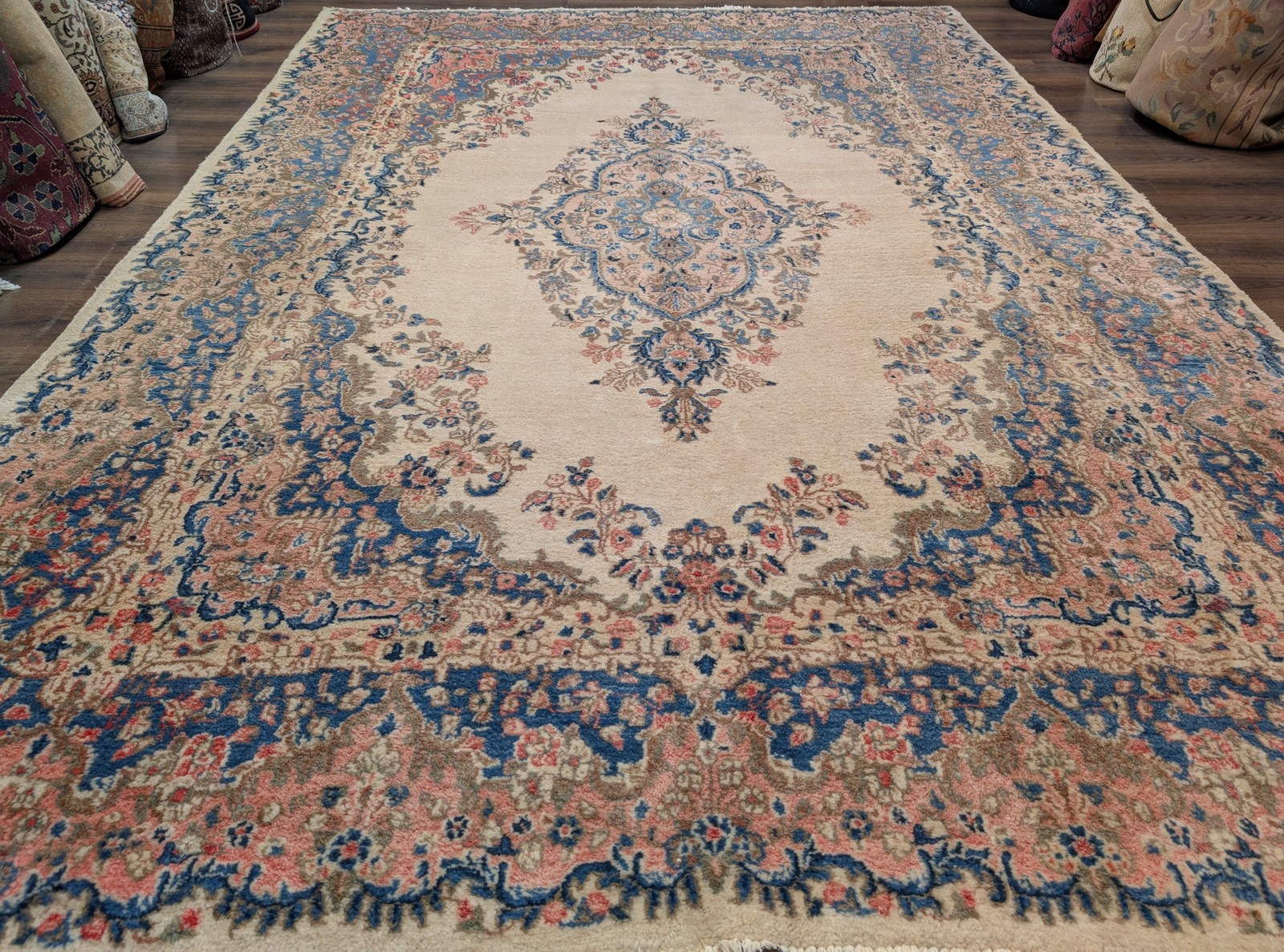Per'sian Rug 9x12, Light Colors, Semi Antique, Oat Blue Pink, Hand Knotted gallery