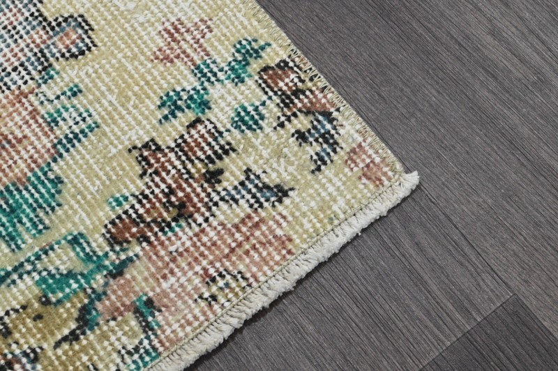 Vintage Turkish Runner Rug 2x7ft YELLOW Handmade Anatolian Oushak Hallway Wool gallery