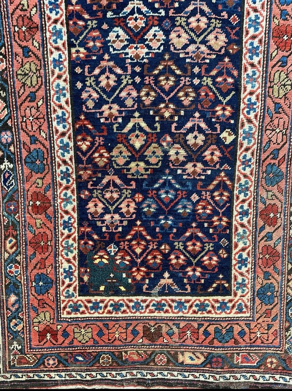 Spectacular Antique Kurdish Runner c.1920 Very Rare Stunning Natural Dyes 3’7x11 gallery