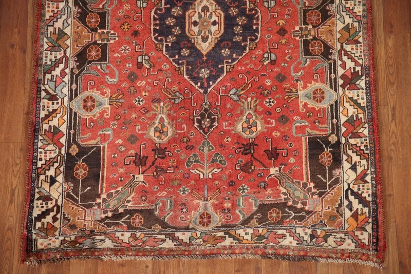Vintage Red Tribal Area Rug 4x5 Ft Handmade Medallion Wool Carpet Oriental Rug gallery