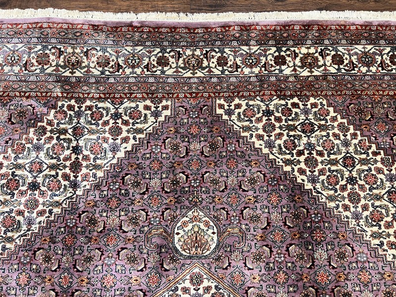 Indian Bidjar Rug 8x10 Purple Ivory Handmade Wool Vintage Fine Carpet Herati gallery