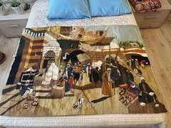Large Vintage Pictorial Kilim 64×46 Wool Tapestry “The Rug Market” Handmade Art