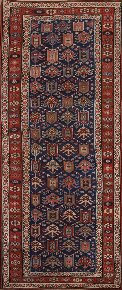 Antique Pre-1900 Geometric Kazak Russian 9 ft. Runner Rug Wool Hand-knotted 4x9