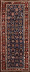 Antique Pre-1900 Geometric Kazak Russian 9 ft. Runner Rug Wool Hand-knotted 4×9