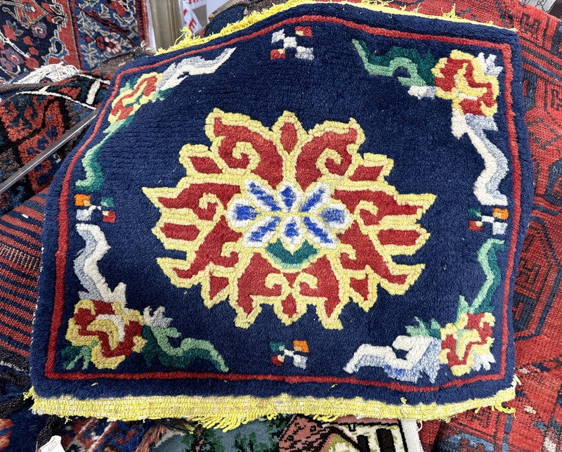 Auth: Antique Tibetan Mat Lotus Meditational Elegance ZEN Beauty Blue 15x20 gallery