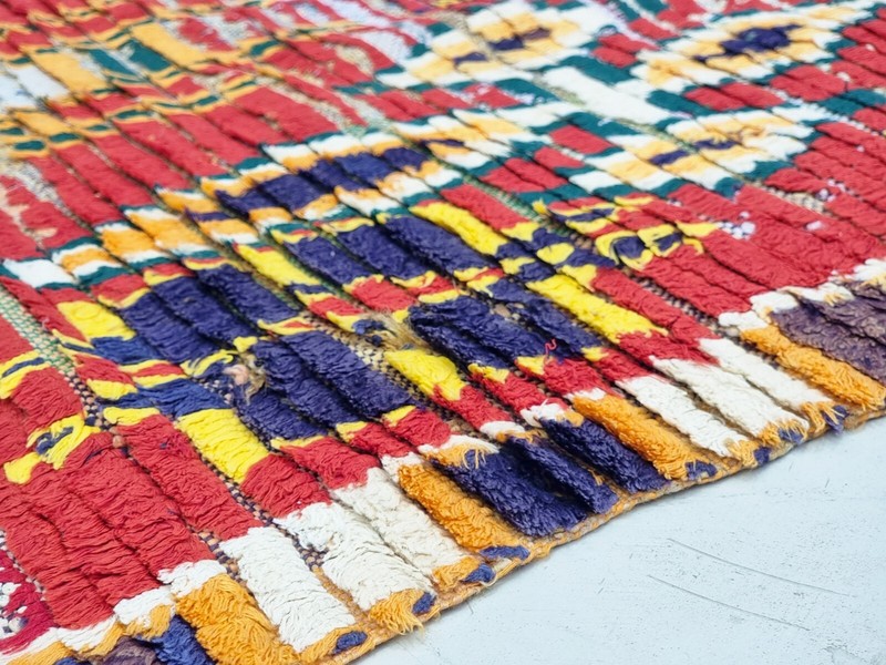 Moroccan Handmade Vintage Rug 2'6x7' Berber Geometric Red & Yellow Cotton Rug gallery