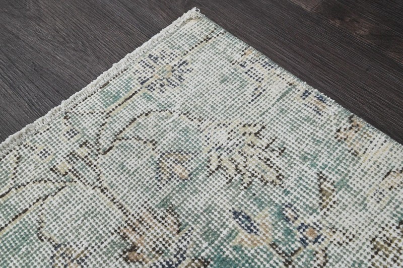 Oushak Turkish Doormat Rug 2x4 BLUE Vintage Anatolian Handmade Small Kilim Rug gallery