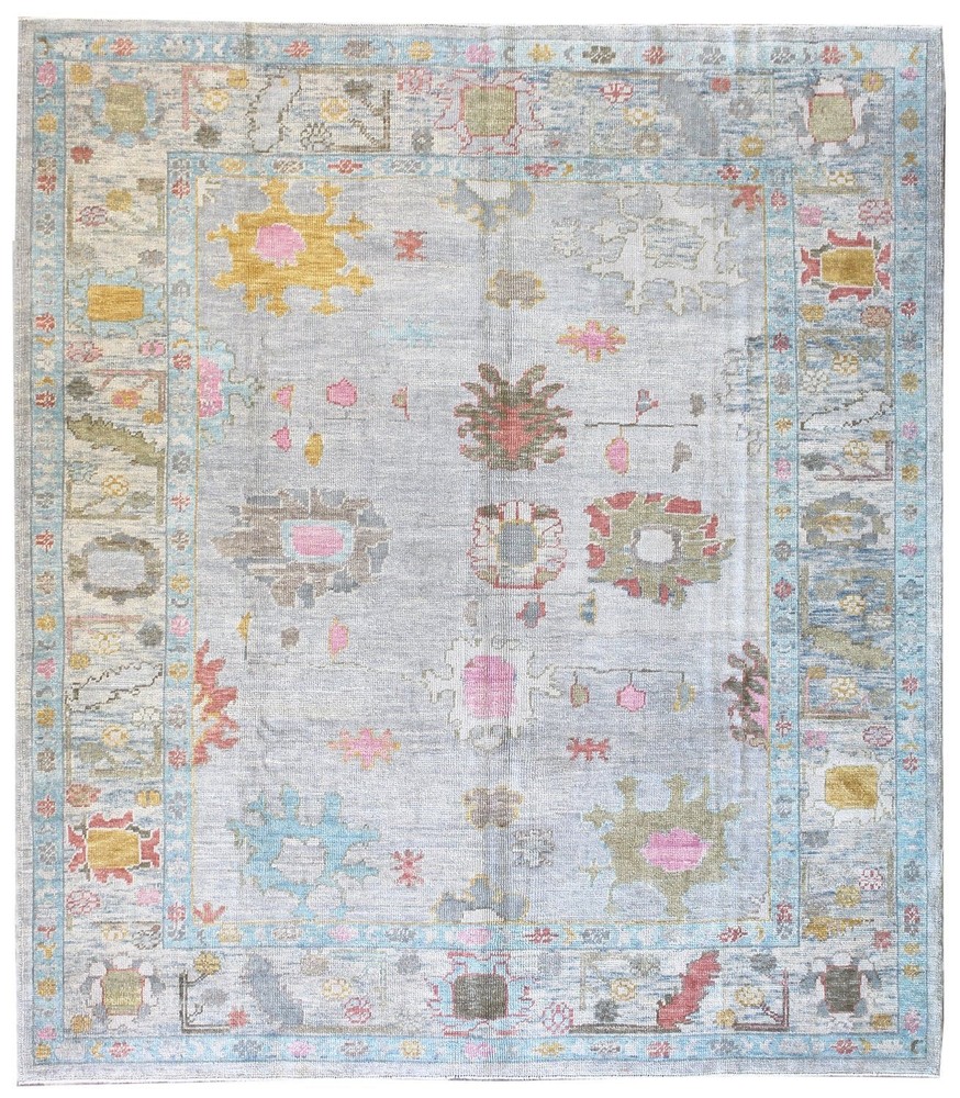 Vintage Turkish Oushak Rug, Beige 9X12 ft, Handmade Wool, Bohemian Anatolian