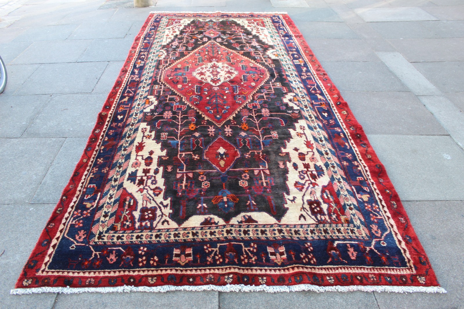 Vintage Hand Made Traditional Oriental Wool Black Long Corridor Carpet 366x166cm gallery