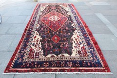 Vintage Hand Made Traditional Oriental Wool Black Long Corridor Carpet 366x166cm