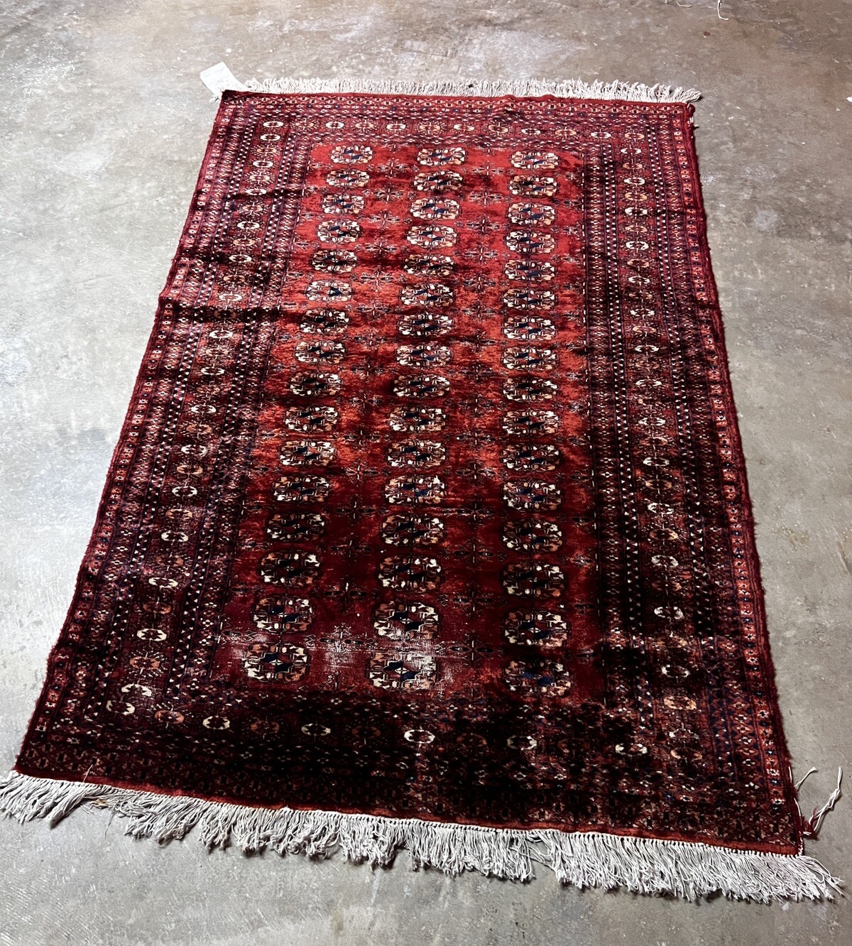 Antique Hand Knotted Oriental Bokahara Rug 4.0x5.1 ft gallery