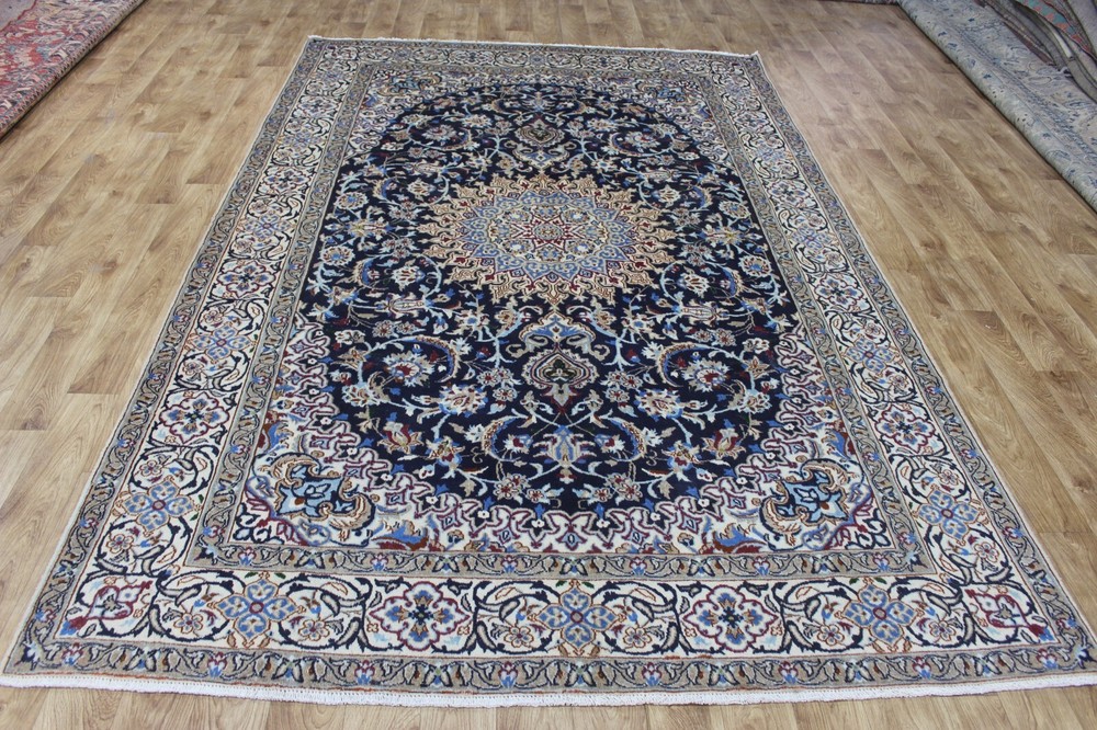 FINE HANDMADE NAIN BLUE RUG WOOL AND SILK WITH SUPERB COLOURS 310 X 200 CM