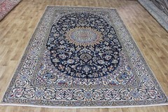 FINE HANDMADE NAIN BLUE RUG WOOL AND SILK WITH SUPERB COLOURS 310 X 200 CM
