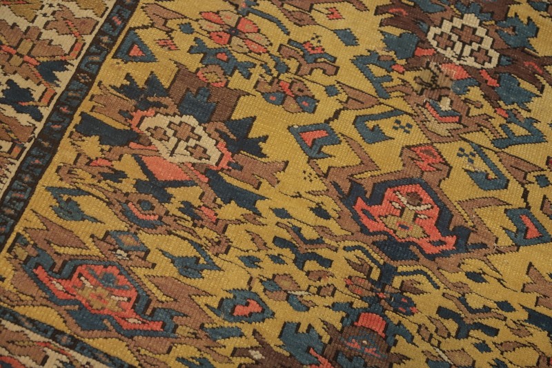 Pre-1900 Gold Kazak Vegetable Dye Antique Rug Wool Hand-knotted Gold Carpet 4x6 gallery