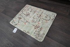 Oushak Turkish Doormat Rug 2×2 GREEN Vintage Anatolian Handmade Small Kilim Rug