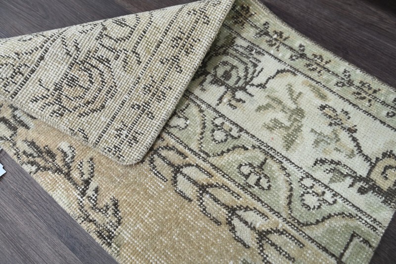 Oushak Turkish Doormat Rug 2x2 BEIGE Anatolian Handmade Vintage Small Kilim Rug gallery