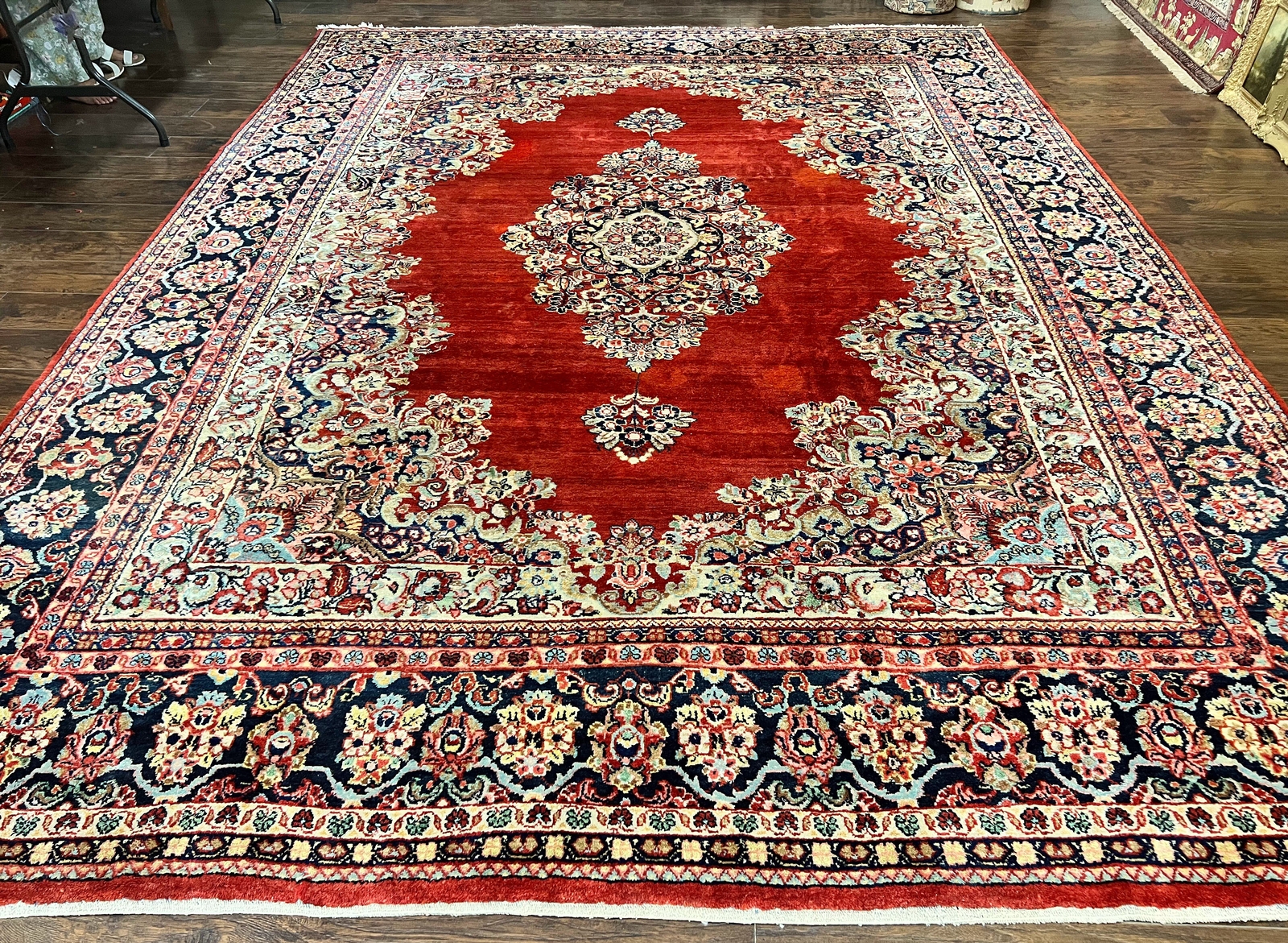 Per'sian Sarouk Rug 11x14 Semi Open Field Red Blue Antique Wool Handmade Large gallery