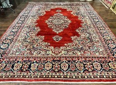 Per’sian Sarouk Rug 11×14 Semi Open Field Red Blue Antique Wool Handmade Large