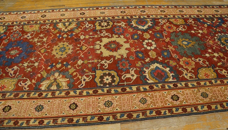 4'x11' Antique Early 19th Century Red Tribal Caucasian Kuba Kufic Border Hallway gallery