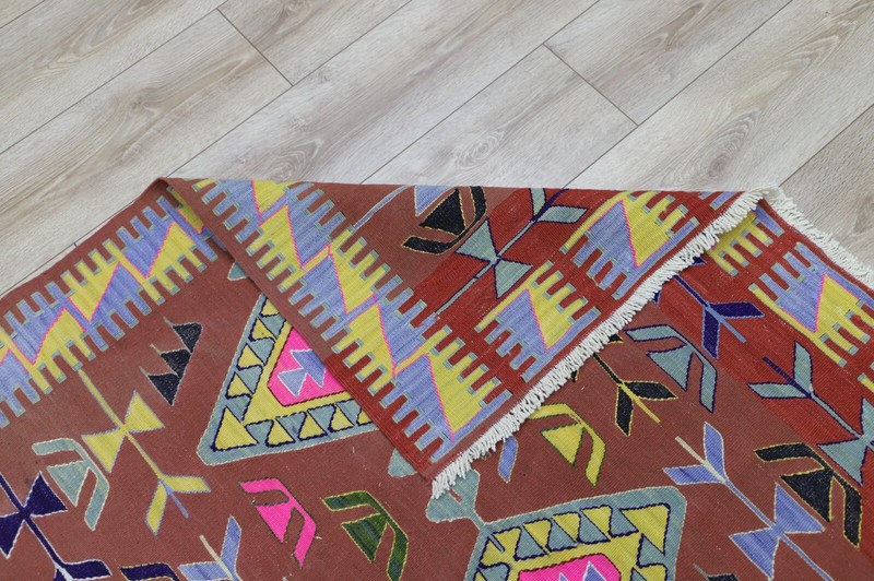 Brown Kilim Cappadocia Ethnic Rug For Kidsroom Hand Knotted Tribal Carpet 4x6ft gallery