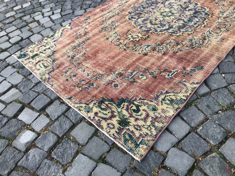 Turkish Antique rug Bohemian Area rug Oushak rug Vintage Rug Handmade Wool rug gallery
