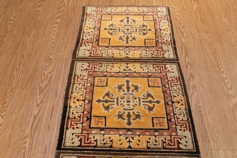 ANTIQUE TIBETAN RUG 2'2" x 6'4" Wool Orange Color one of a kind Tibetan Art Deco gallery