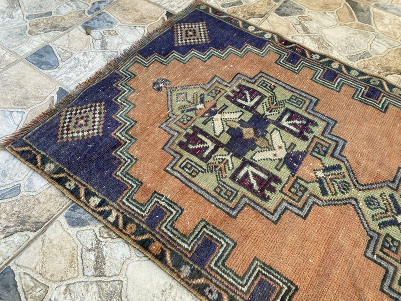 Handmade Vintage Turkish Wool Rug 2.5x4.6 ft Tribal Geometric Anatolian Carpet gallery