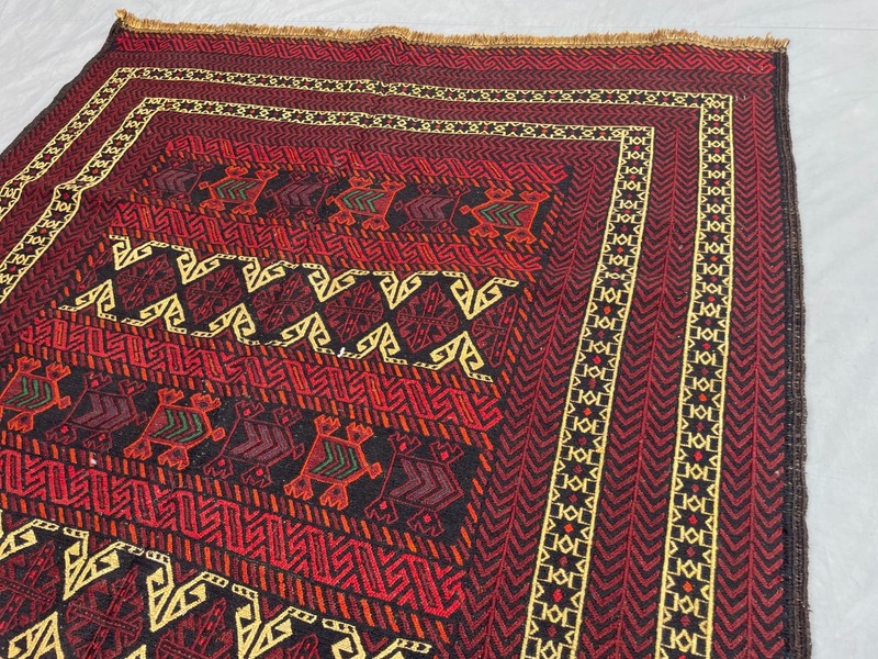 Vintage Afghan Sumak Kilim Rug 4'4 x 7'2 ft - Geometric Tribal Wool Area Rug gallery