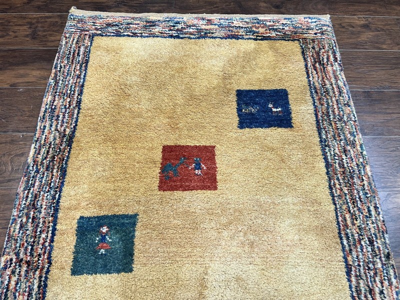 Indo Gabbeh Rug 3.7 x 5, Tribal Rug, Boho Rug, Wool Handmade Carpet gallery