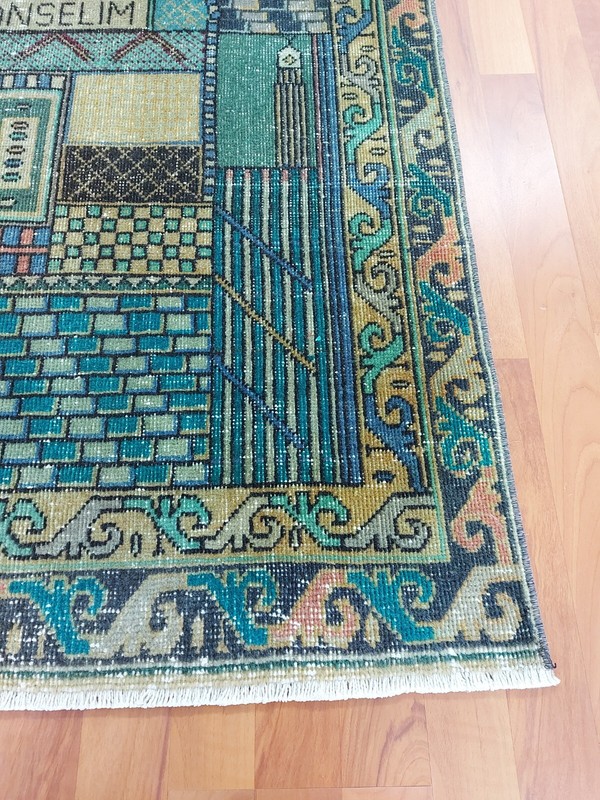 4x6 Antique Turkish Faded Carpet Rug Blue Green Natural Wool Rug Beige Rug gallery