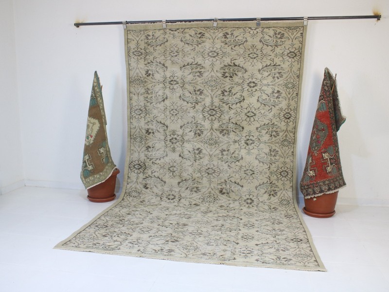 6x10 Turkish Handmade Area Rug Beige Green Floral Rug 5.8x9.9 ft gallery