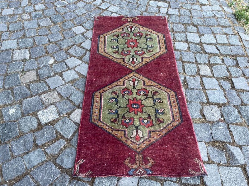 Bohemian Area Rug Handmade Wool Rug Turkish Vintage Traditional Rug 2,0 x 4,2 ft gallery