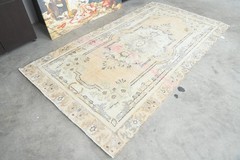 4×8 rug, handmade small vintage turkish carpet, neutral oushak wool rugs,67