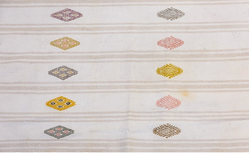 Handwoven Vintage Turkish Kilim Rug 186x234 cm | Neutral Striped Cotton Rug gallery