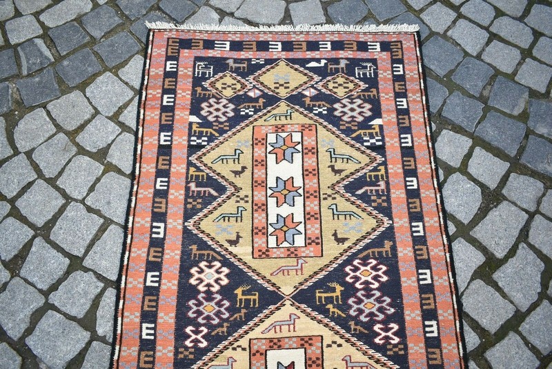 Sumak Runner Kilim 30'' x 108'' Caucasian Terrific Animal Design Hallway Kilim gallery