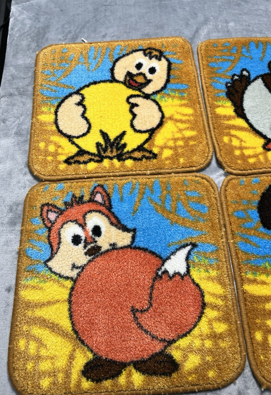 Vintage Retro Cartoon Animal Rugs Set of 7 Fox Duck Pig Bunny Horse Cow Chicken gallery