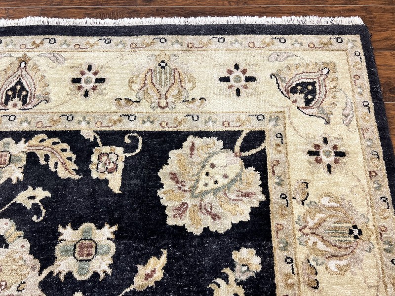 Indo Mahal Rug 8x10, Black and Beige, Vintage Rug 8 x 10 ft, Floral, Wool Carpet gallery